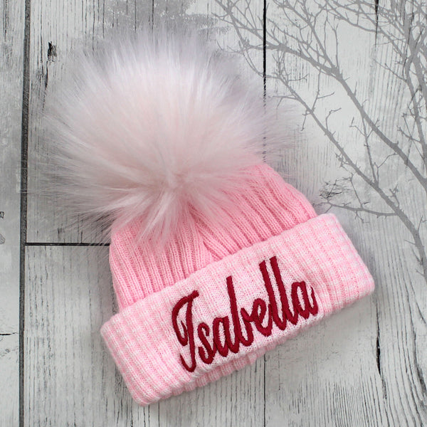 Personalised newborn Baby Pink  Pom Pom Hat