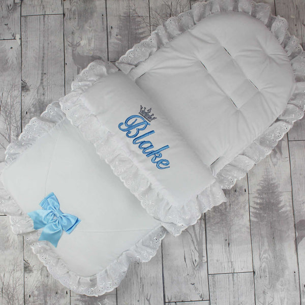 Personalised Cosy Toes / Footmuff - White Blue