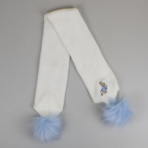 baby boys white and blue peter rabbit scarf with poms