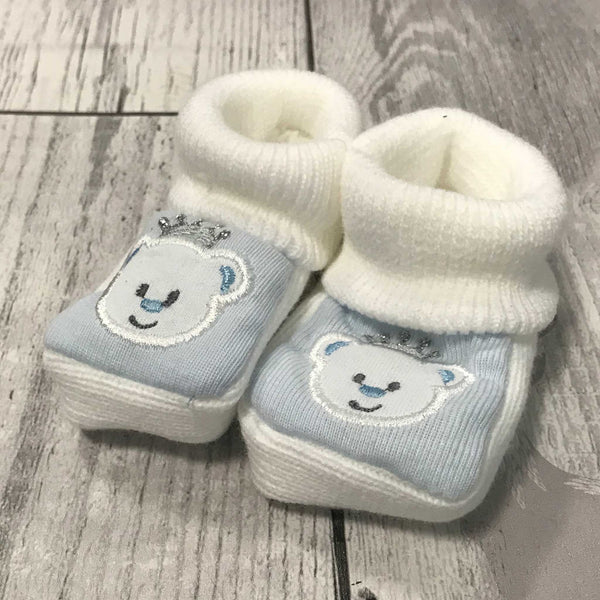 White Blue Booties - with embroidered bear