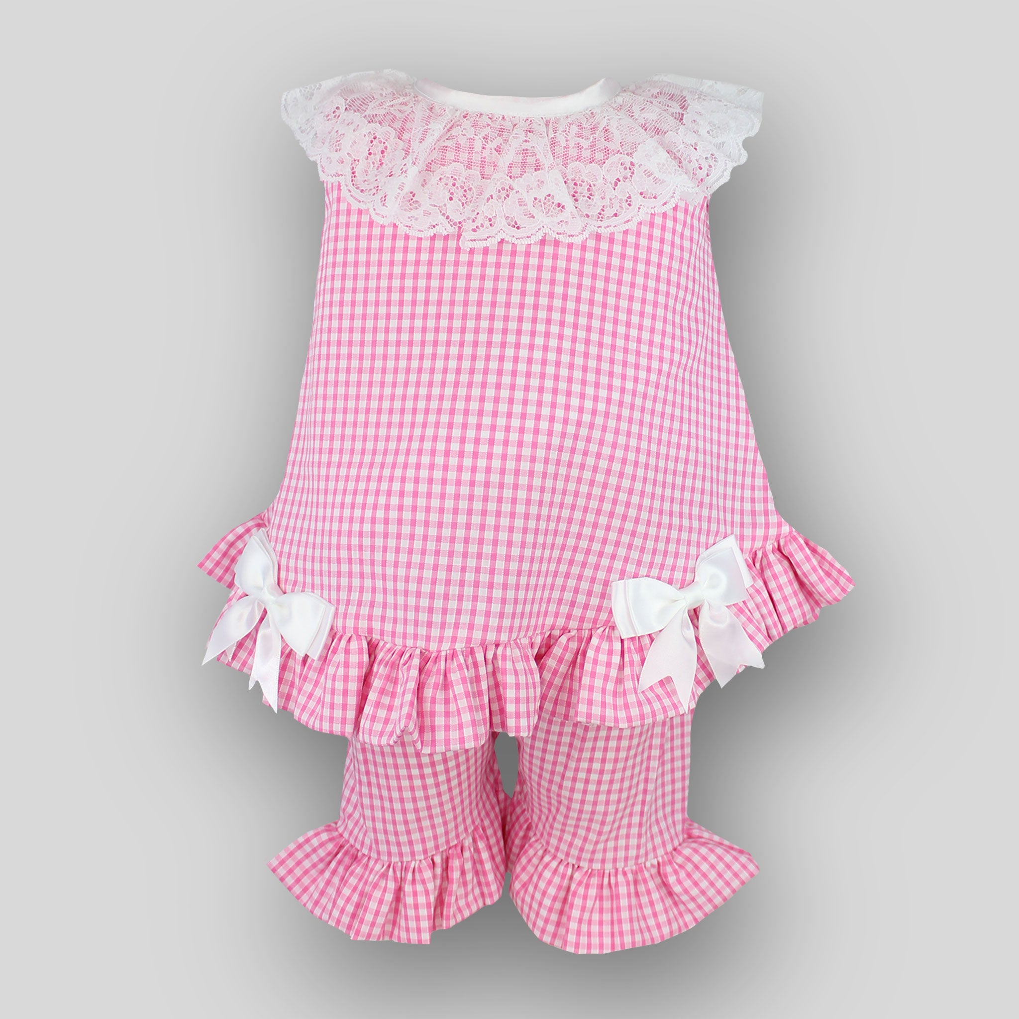 pink checked baby girls outfit