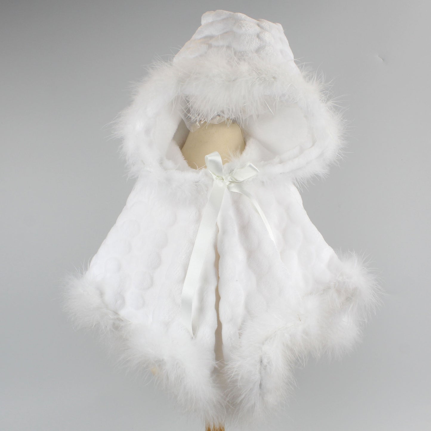 White Cape / Poncho with Marabou Feather Trim