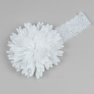 Baby Girls Headband With Big White Flower And Lace Detailing 