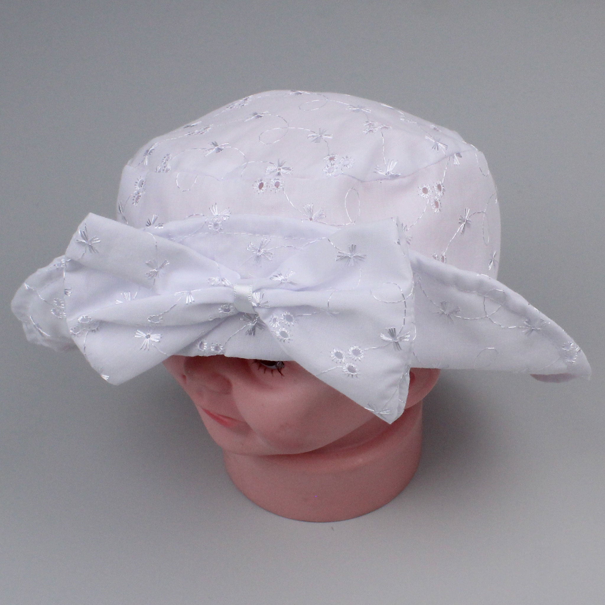 Baby Girls White Summer Hat With Big Bow To Front