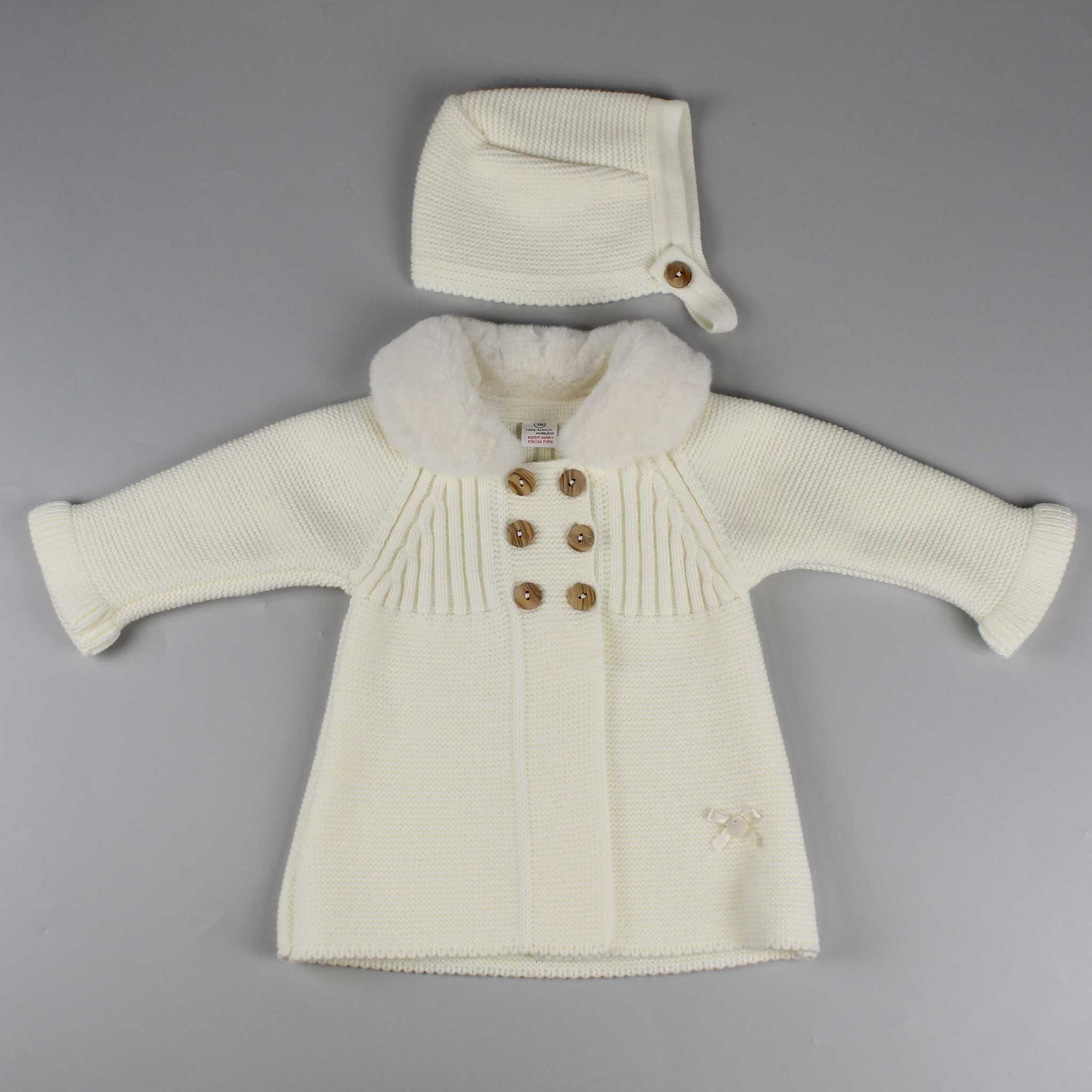 baby girls white knitted coat with bonnet