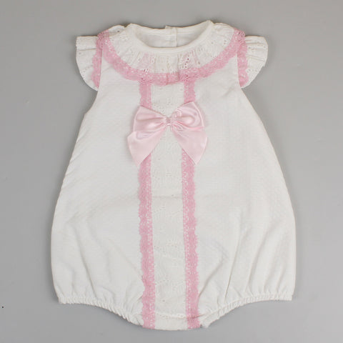 bubble romper baby girls pink and white spanish style outfit