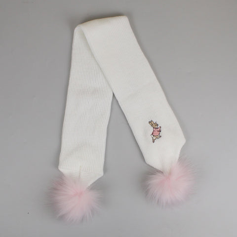 baby girls peter rabbit pink and white scarf with poms