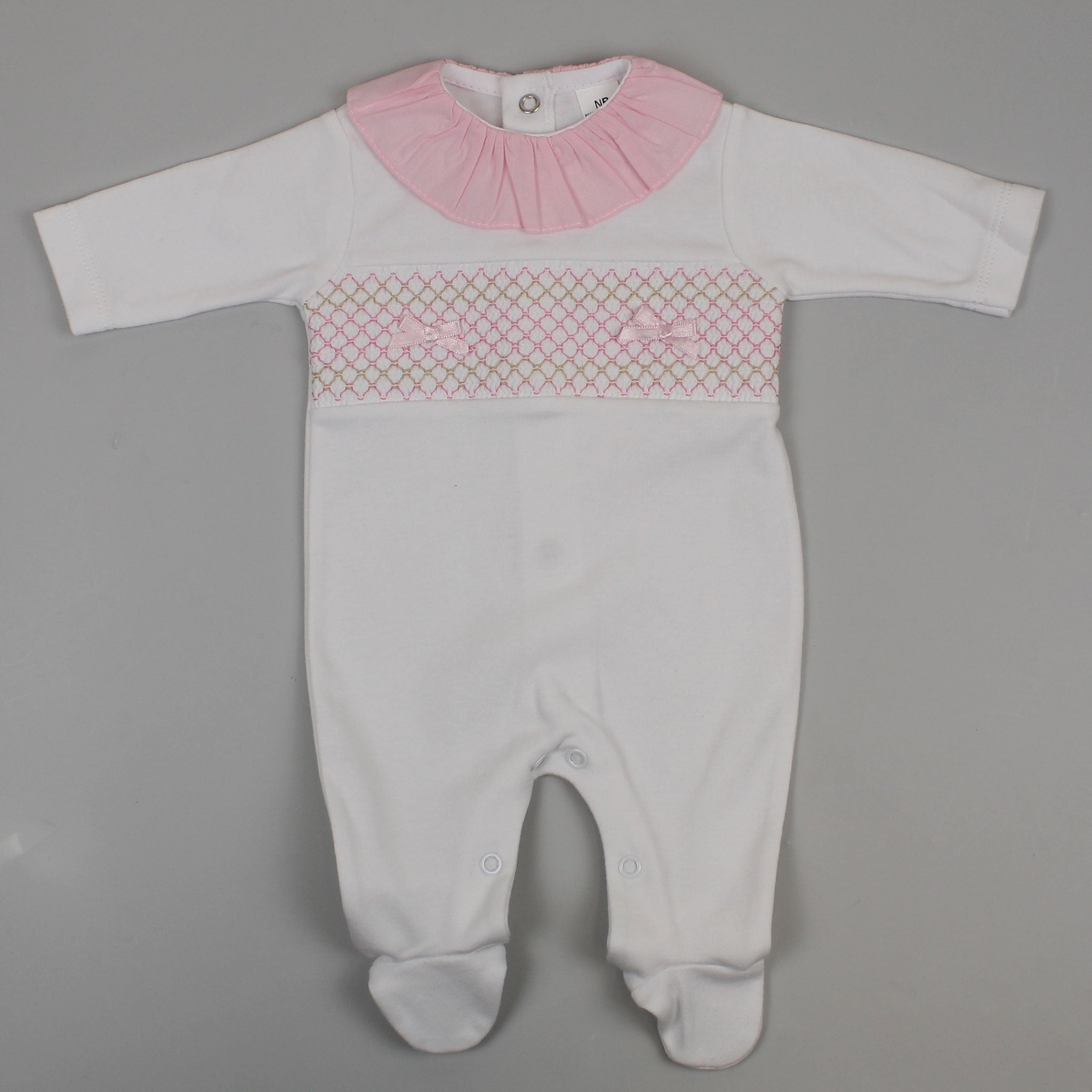 baby girls cotton all in one sleepsuit with smocking 