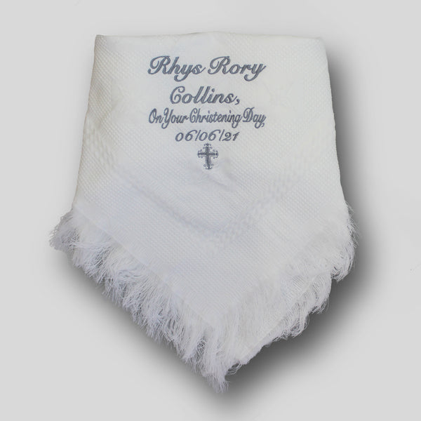 personalised white christening baby shawl