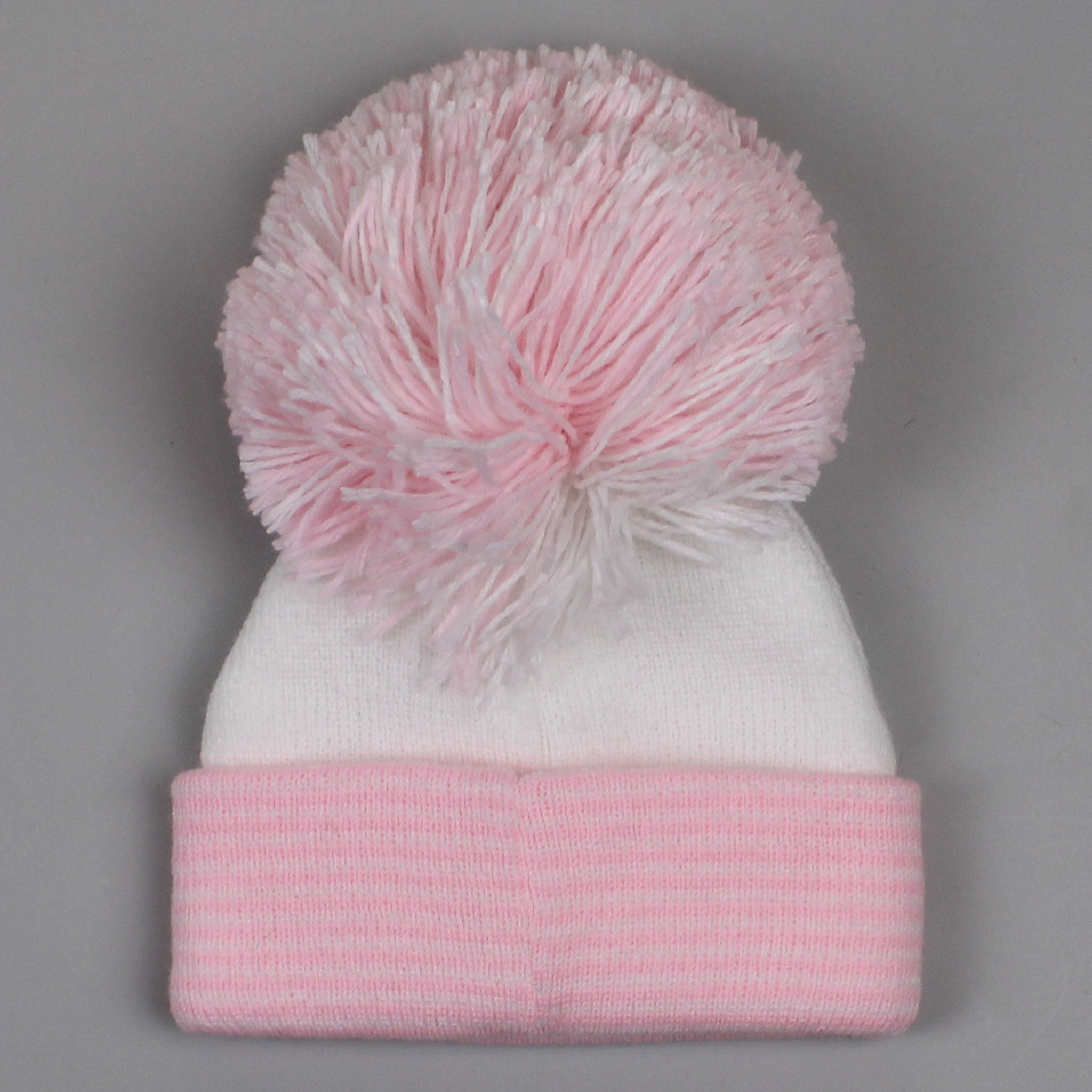 baby girls white and pink winter pom hat 