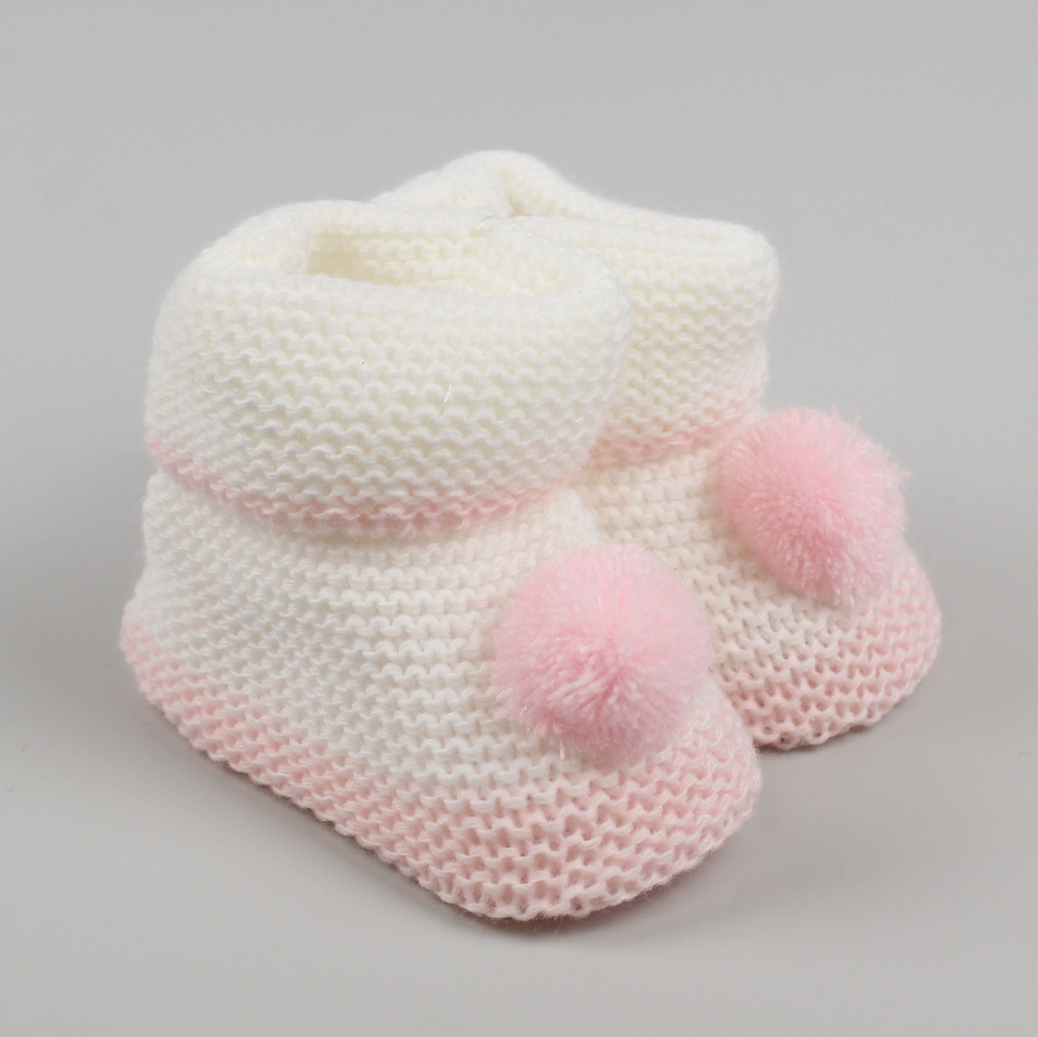 Pink Baby Booties with pom poms Newborn to 6 months