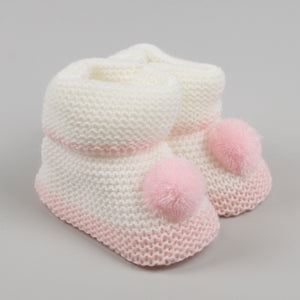 Pink Baby Booties with pom poms Newborn to 6 months